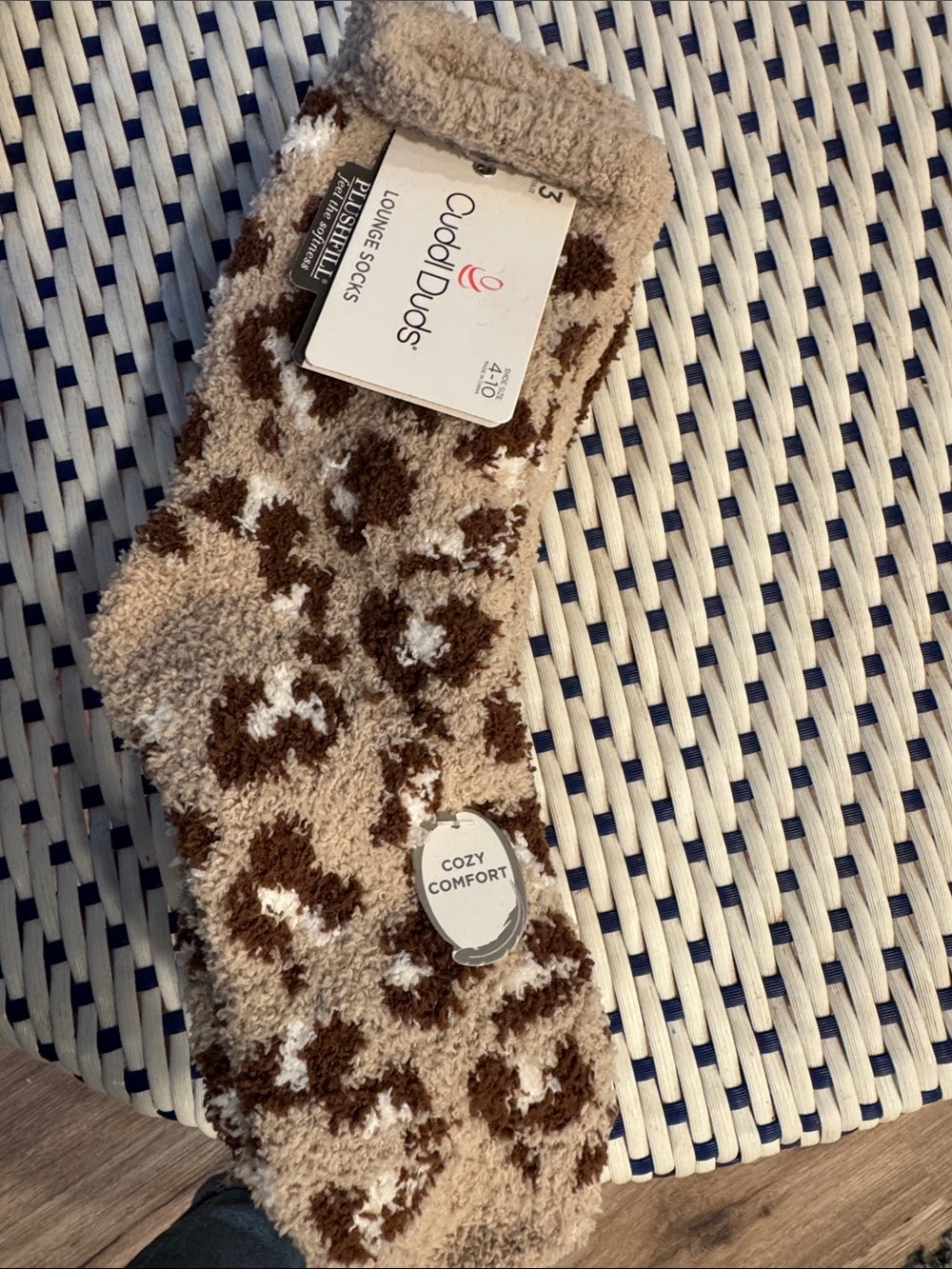 Cuddl Duds Beige, Brown & White Leopard Fuzzy Lounge Socks